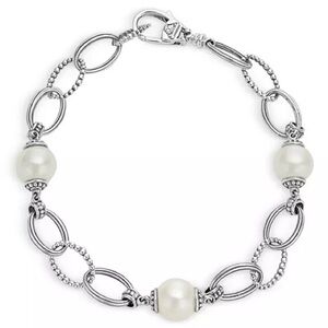 LAGOS Sterling Silver Luna Pearl Alternating Caviar Link Bracelet NIB